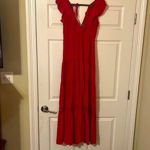 Hale Bob silk red dress with crochet accents